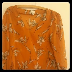 A New Day floral blouse XS sheer v-neck